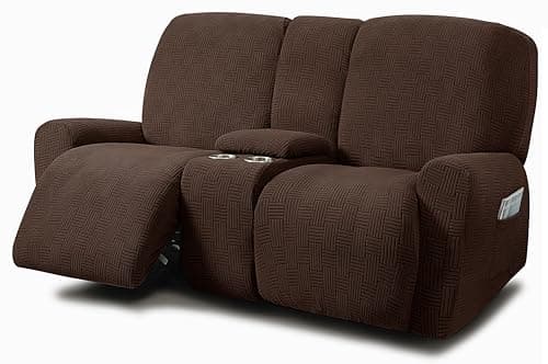 ULTICOR Chocolate Jacquard Reclining Loveseat Slipcover (8-Piece Stretch)