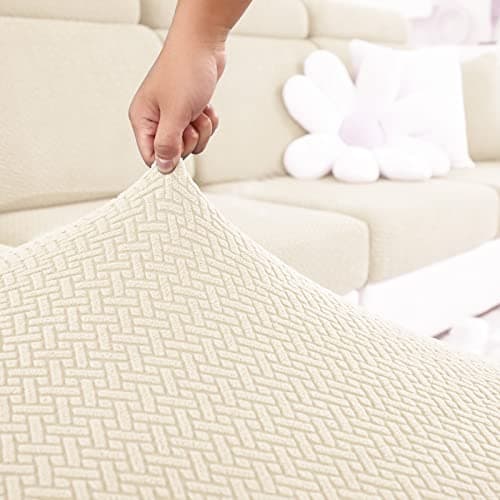 Elastic Couch & Sectional Slipcovers L-Shaped Chaise Grey/White Living Room Furniture Protector — A Weave White