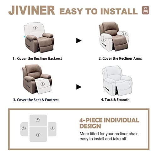 JIVINER Stretch Recliner Chair Covers, Dark Gray, 4 Piece Set