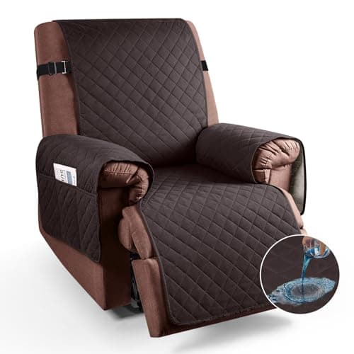 KinCam 100% Waterproof Recliner Chair Cover with Elastic Straps (23.6", Chocolate)