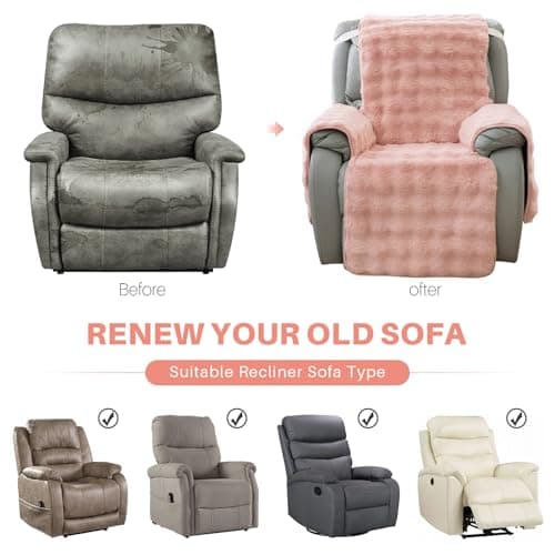 Thick Plush Rabbit Recliner Chair Cover, Non-Slip & Elastic Straps, Furniture Protector