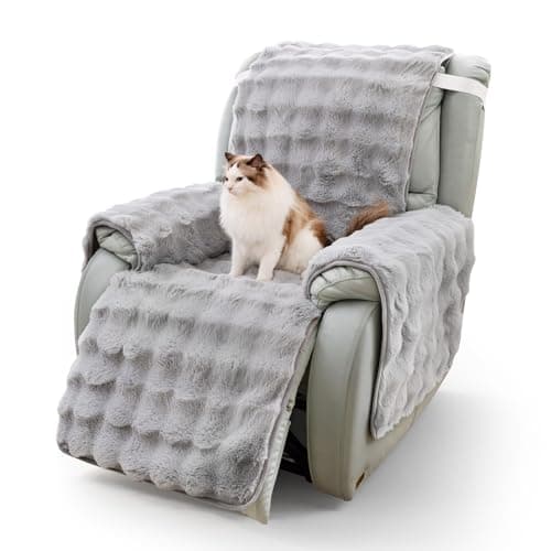 Thick Plush Rabbit Recliner Chair Cover, Non-Slip & Elastic Straps, Furniture Protector — Light Gray