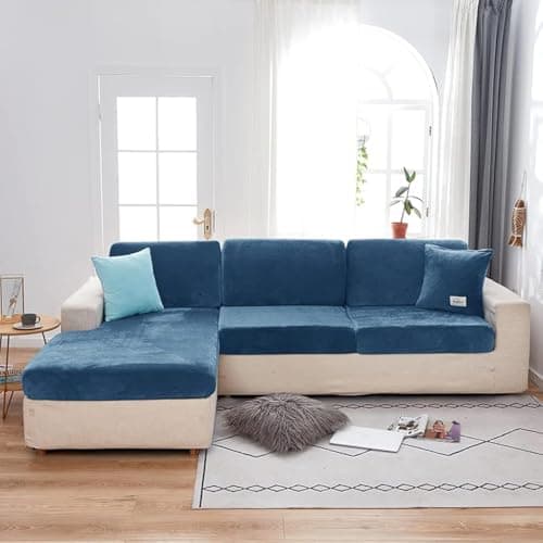 Wear-Resistant Stretch Velvet L-Shaped Sofa Cover for Left/Right Sectionals (Camel, Single Seat) — Sapphire