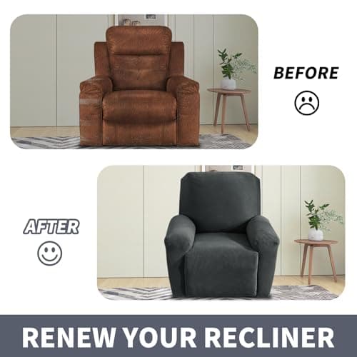 JIVINER Dark Gray Recliner Chair Covers, 3 Pieces Stay in PlaceStretch Cover for Washing Recliner Seat with Pockets