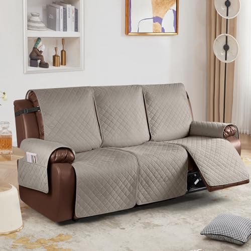 KinCam Waterproof Recliner Sofa Cover, Khaki, 3 Seat Recliner Furniture Protector