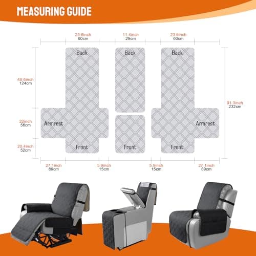 VANSOFY Black Loveseat Recliner Console Slipcover, 100% WaterproofPET-Dog Proof