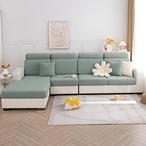 2024 Newest Universal Wear-Resistant L-Shaped Sofa Cover, Chaise Lounge Slipcover (Wheat Light Grey, Large) — Wheat Green
