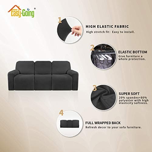 Dark Gray Microfiber Stretch Recliner Sofa Slipcover with Elastic Fit Protection