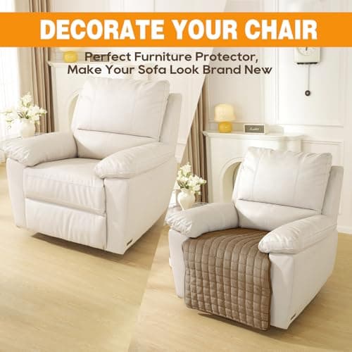 NeColorLife Non-Slip Recliner Chair Cover, Plush Armrest, Light Coffee, 23.6"