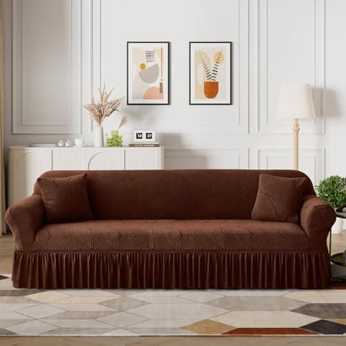 WONGS BEDDING Stretch Velvet Sofa Slipcover, Dark Gray, Pet Friendly — Brown