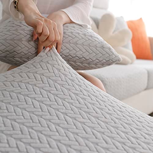 Elastic Couch & Sectional Slipcovers L-Shaped Chaise Grey/White Living Room Furniture Protector — A Wheat Light Grey