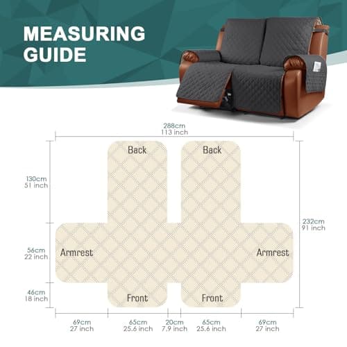 Ruaozz Waterproof Recliner Sofa Cover for Kids, Dogs, Pets (2 Seater, Charcoal Grey)