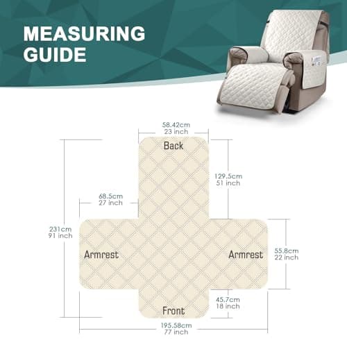 Ruaozz Beige 1-Piece Waterproof Recliner Sofa & Chair Cover with Elastic Straps