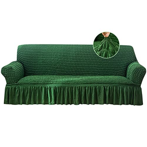 Jeloris Stretch Loveseat Slipcover, Durable Kids & Pet-Friendly Sofa Cover (Medium, Khaki) — Dark Green