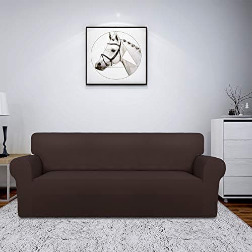 Chocolate Fleece Stretch Slipcover for Sofa, Non-Slip & Washable Couch Protector