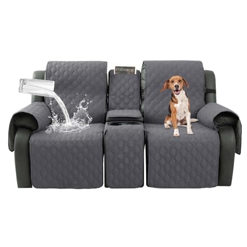 Waterproof Grayish Brown Recliner Cover with Center Console, Pet & Kids Protector — Grey