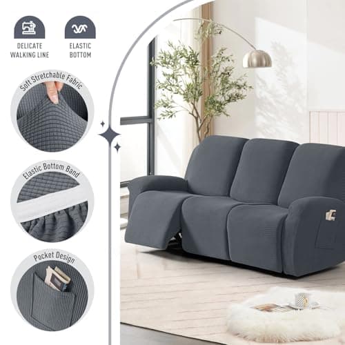 TAOCOCO Stretch Recliner Sofa Covers, 8-Pieces Grey Protector