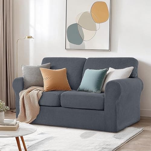 SubrTEX 5 Piece Stretch Loveseat Slipcover, Gray