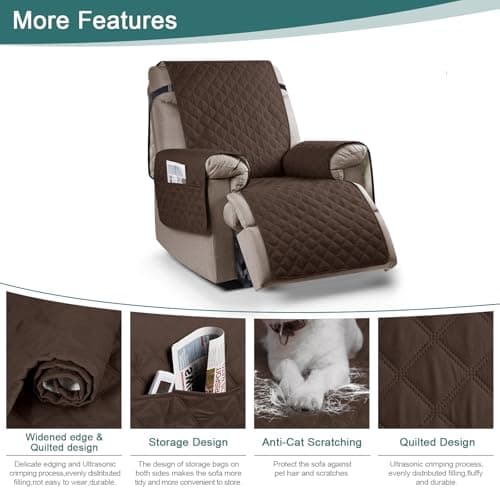 Ruaozz Waterproof Recliner Chair Cover for Kids, Dogs, Pets (Dark Brown, 23'')
