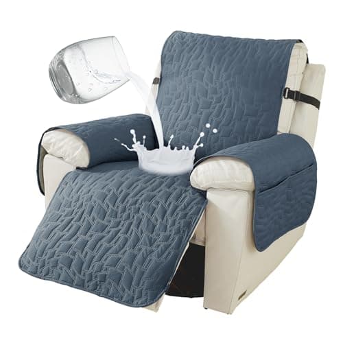 100% Waterproof Recliner Chair Covers, Non-Slip & Pockets for Kids & Pets, Khaki, 23IN — Gray Blue