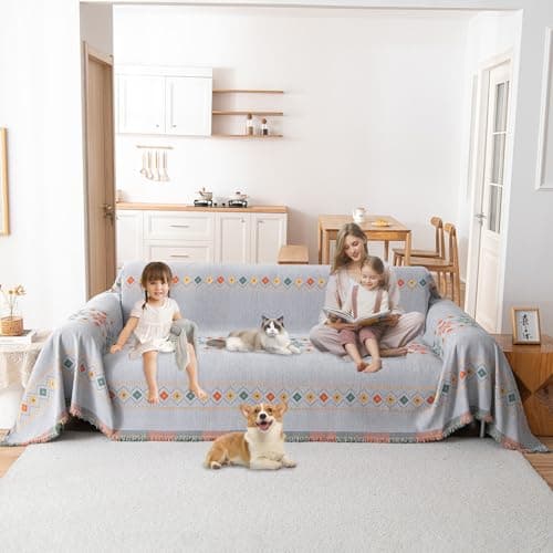 ROOMLIFE Reversible Sofa Covers for 3 Seat Reclining Futon - Washable Kids & Pet Protector 71"x134" — A#boho Gray