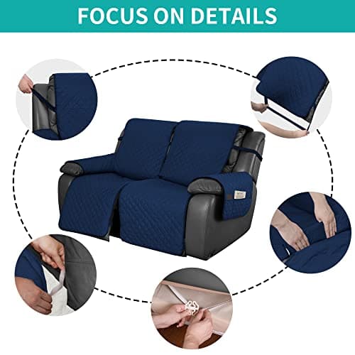 EASY-WASH Waterproof Recliner Loveseat Sofa Cover, Navy/Ivory