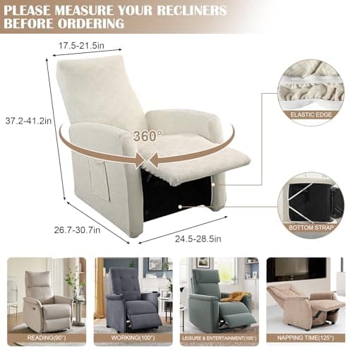 Jacquard Recliner Chair Cover, Light Beige, 4 Piece Set for Small Sofas