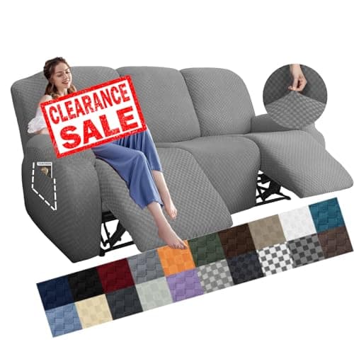 YEMYHOM Stretch Recliner Sofa Cover with Side Pocket, Light Gray, 8 Pieces