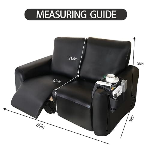 PU Leather Recliner Cover with Armrest Storage, 6-Piece Waterproof Sofa (Black)