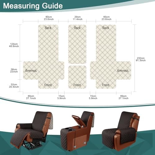 Ruaozz Waterproof Recliner Loveseat Cover with Console, Dark Coffee