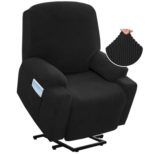 H.VERSAILTEX Grey Soft Thick Jacquard Stretch Recliner Cover with Side Pocket — Black