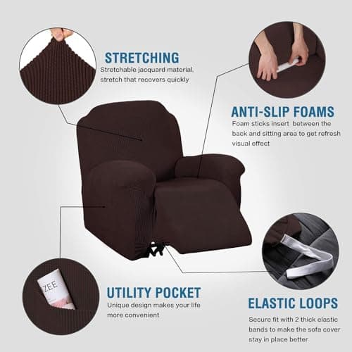 H.VERSAILTEX Super Stretch Recliner Cover for Large Recliner, Chocolate