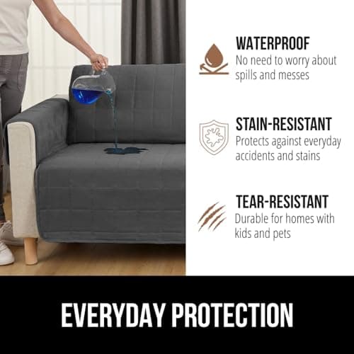 Gorilla Grip Patented 50 Waterproof Slip-Resistant Loveseat Protector Cover for Leather or Fabric Couch Cushion, Machine Washable Slipcover, Charcoal