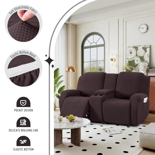 TAOCOCO Stretch Reclining Loveseat Cover, Chocolate Jacquard Pattern