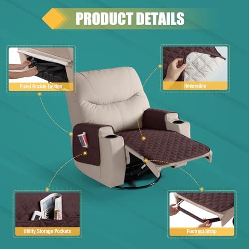 Waterproof Recliner Chair Covers for Reclining Chair with Pocket, Coffee Color