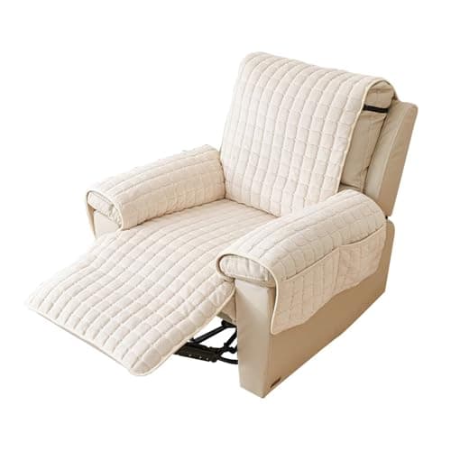 Washable Large Taupe Quilted Slipcover for Recliner and Furniture with Side Pocket — Beige