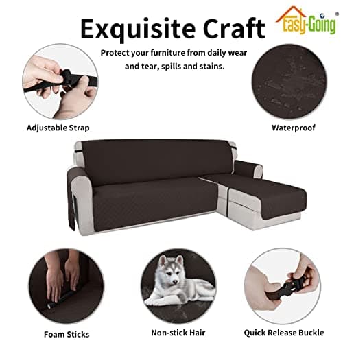 Waterproof L-Shape Sectional Couch Cover with Chaise for Pets (Large, Chocolate/Beige)