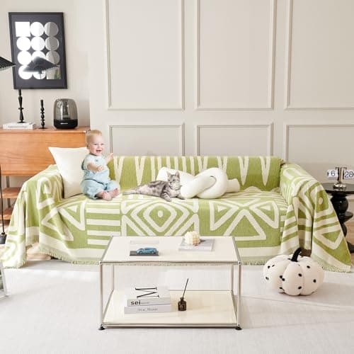 ROOMLIFE Reversible Sofa Covers for 3 Seat Reclining Futon - Washable Kids & Pet Protector 71"x134" — B.boho Green