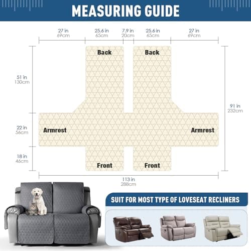 TAOCOCO Dark Gray 2-Seater Waterproof Loveseat Recliner Cover