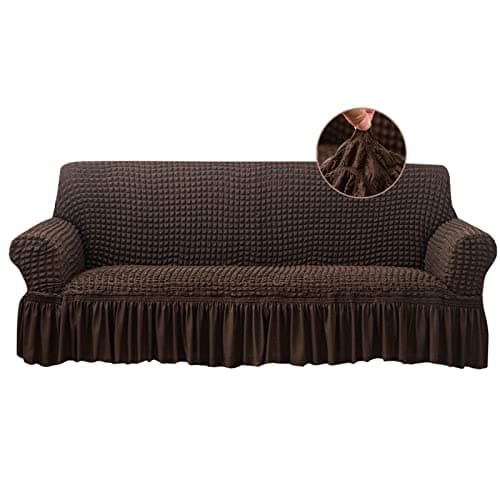 Jeloris Stretch Loveseat Slipcover, Durable Kids & Pet-Friendly Sofa Cover (Medium, Khaki) — Dark Brown