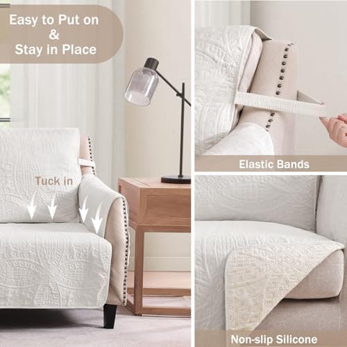 Water-Repellent White Recliner Slipcover, Stay-In-Place Pet-Friendly Washable Cover (22")