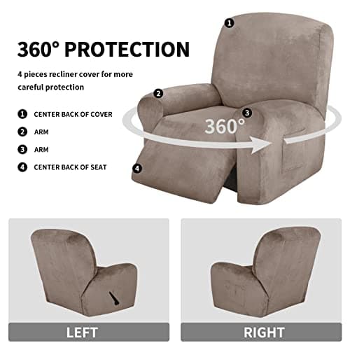 Taupe Velvet Recliner Chair Cover 4 Piece Stretch Slipcover