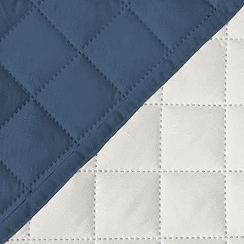 H.VERSAILTEX Ivory/Beige Loveseat Slipcover, Non-Slip Elastic Strap, Water Resistant, Seat Width to 46" — Dark Blue/Beige