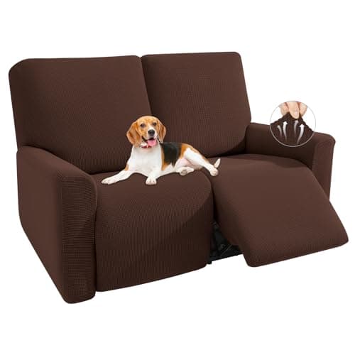 KEKUOU Stretch Recliner Loveseat Covers, 4 Pieces, Chocolate