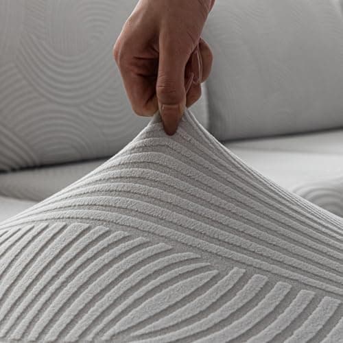 Stretchable Dark Gray Sofa Covers for Sectional and L-Shaped Couches — Light Gray