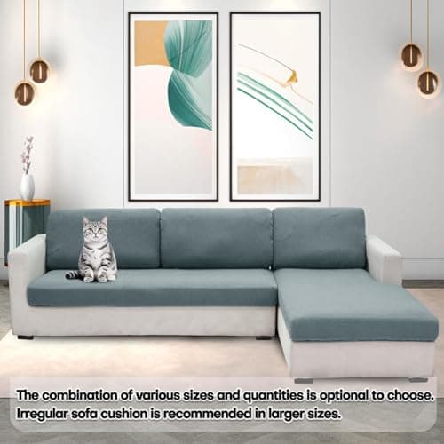 Light Gray L-Shaped Chaise Lounge Couch Cover Universal Fit Elastic Bottom Protection