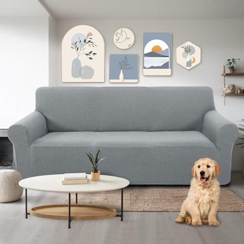 U-NICE HOME Grey Stretch Couch Cover for 3 Cushion Sofa Pet Friendly