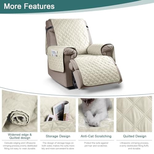 Ruaozz 100% Waterproof Recliner Chair Cover for Kids, Dogs, Pets (Ivory, 23'')