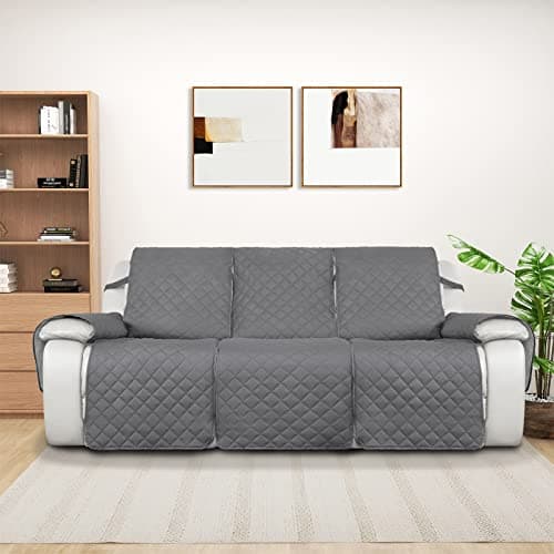 PureFit Water Resistant Reversible Sofa Cover for Reclining Couch (3 Seat, Gray/Light Gray)