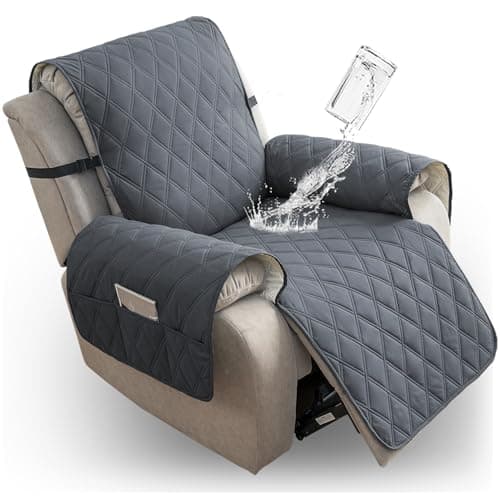 100% Waterproof Recliner Chair Cover with Elastic Band (Khaki, 28") — Dark Grey